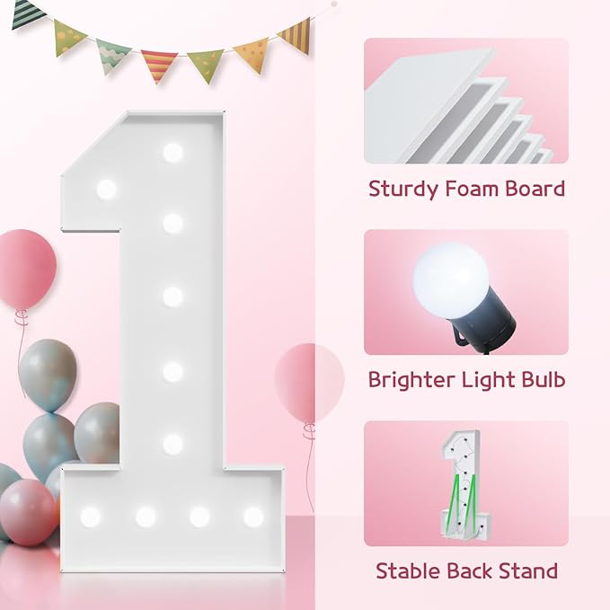 Light Up Numbers, Marquee Numbers 4 Feet Tall with Cool White Light, Large Number for Party Anniversay Event Graduation Decoration, Marquee Numbers 4ft Light Up Sign Number 3