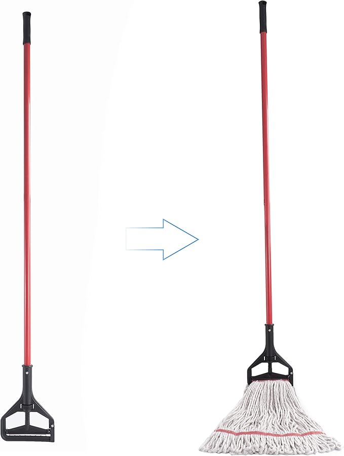 Matthew Cleaning Commercial Quick-Change Iron Mop Handle for Floor Cleaning Heavy Duty Mop Head Replacement Holder 60inch w/Plastic Gripper for Rags Side Gate Wet Mop Handles 12 Packs