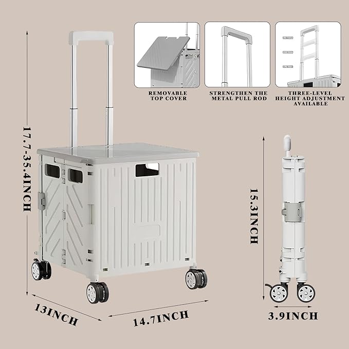 Foldable Laundry Basket with Wheels & Pull Handle - 65L Large Capacity Durable Plastic Hamper, Versatile All-in-One Organizer for Laundry, Toys, Camping & Shopping (White)