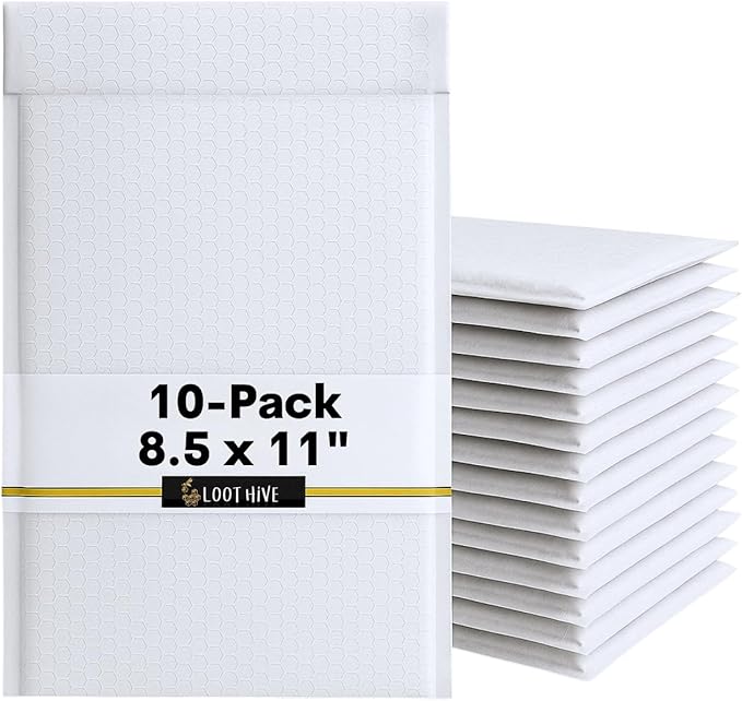 10-Pack 8.5x11" Bubble Mailers White Poly Padded #2 Envelopes Self Seal Shipping Bags Lightweight Tear Resistant Bubble Mailing Envelopes for Small Business Packaging, DVD, Clothing, Books, Gifts