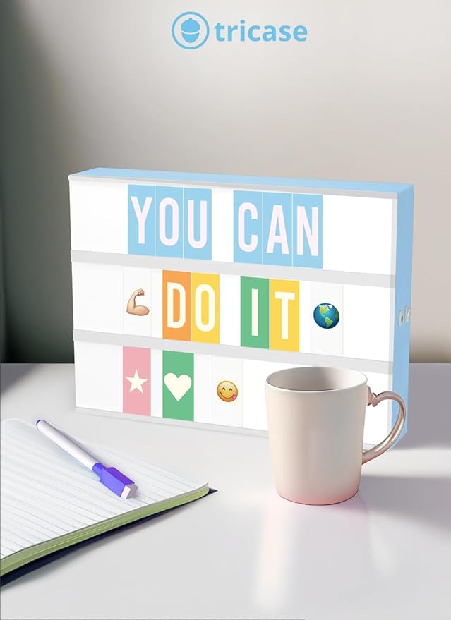 Blue Cinema Light Box with 312 Letters, Emojis & 3 Markers - Led Light Box Sign for Home & Blue Bedroom Decor for Girls - Light Up Letter Board - Best Gift Idea for Girls on Birthday