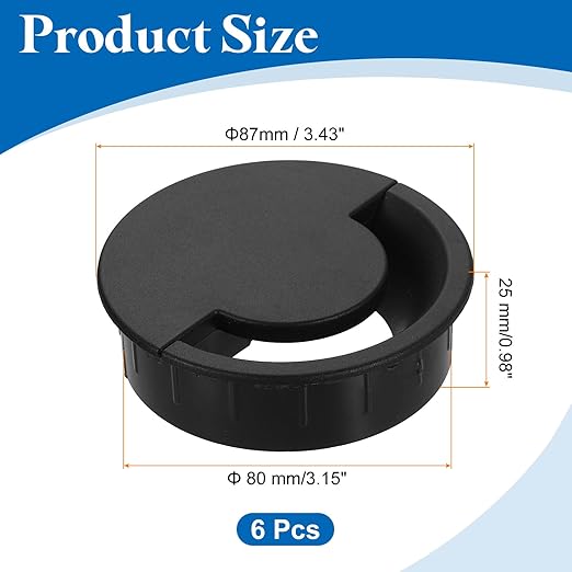 uxcell 6 Pcs Desk Grommet, 80 Mm/3.15 Inch Cable Wire Grommet Organizer, Desk Hole Cover for Home Office Computer Equipment, Black