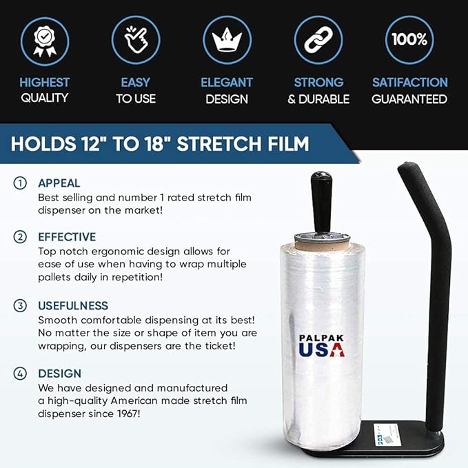 New! PalPak300 BACKSAVER - Best Selling Stretch Film Dispenser with Extended Handle, Industrial Strength for Packing Wrap, Holds 14"-20" Rolls with Adjustment Furniture, Boxes & Pallets (3 Pack)