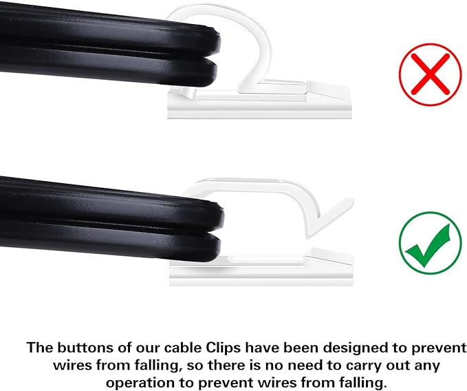 60 PCS XHF 5/8” Adhesive Cable Wire Clips Clear, Outdoor Christmas Light Clips, Cable Staples Cable Management Wire Organizer Cord Holder for Under Desk, Car, Wall, TV PC Ethernet Cable