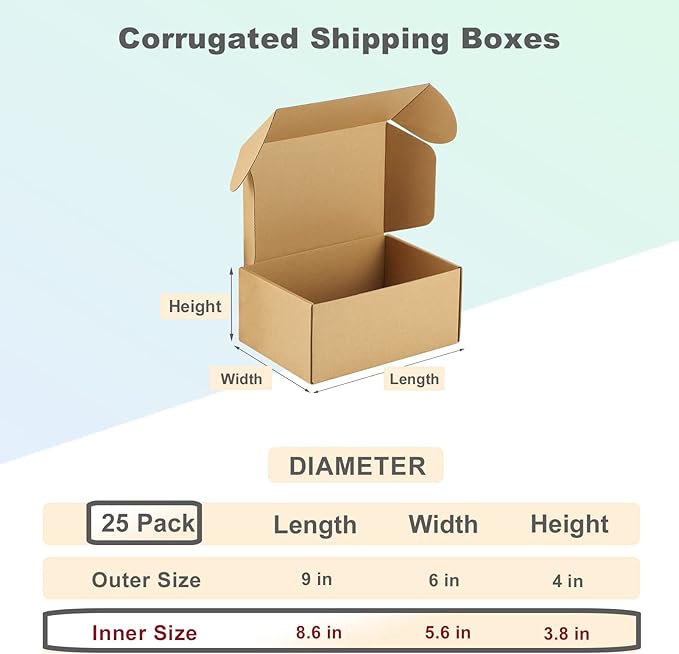 MEBRUDY 9x6x4 Inches Shipping Boxes Pack of 25, Small Corrugated Cardboard Box for Mailing Packing Literature Mailer