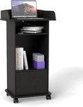 Podium Stand Portable,Mobile Wood Pulpit Podium Hostess Stand Reception Desk with Adjustable Shelf and Lockable Wheels for Churches Conference School