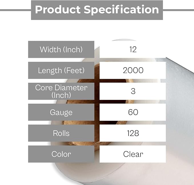 PSBM 128 Rolls 12 Inch x 2000 Feet 60 Gauge Stretch Film/Wrap, Heavy Duty Industrial Strength Clear Shrink Plastic Wrap for Moving, Packing, Shipping, Pallet Wrapping & Storage