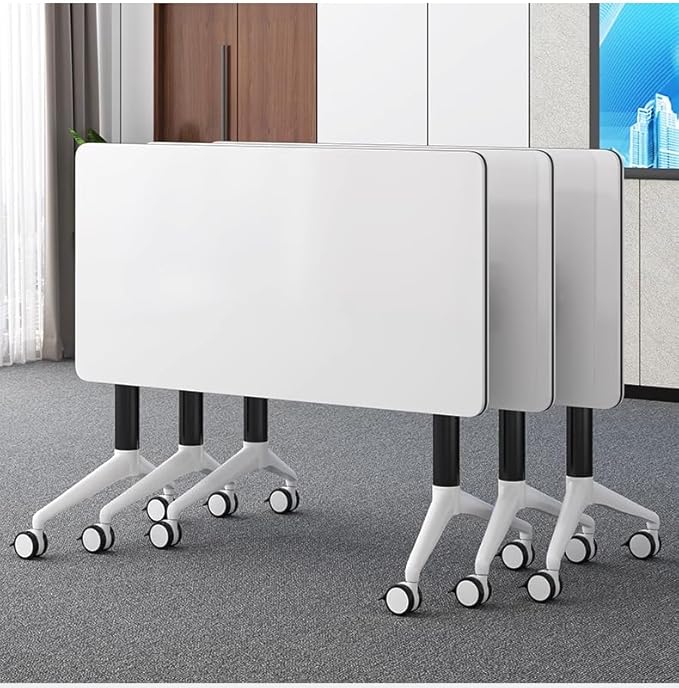 Conference Table Foldable Meeting Tables, Mobile Training Table with Wheels, Flip Top Rolling Seminar Meeting Table for Office,Meeting Room,classr (White, 47.2×23.6×29.5in)
