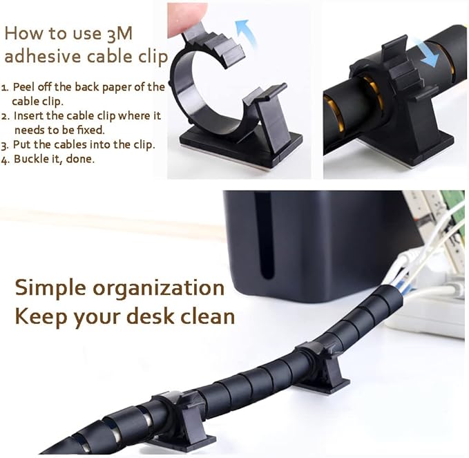 Computer Cable Sleeve Cord Management Organizer Large Black Wire Wrap Tube Under Desk Cord Covers Protectors Pets Chew Proof (1.1 inch and 7/8 inch) 5 Feet Long, TV Office Wire Wrap Solutions