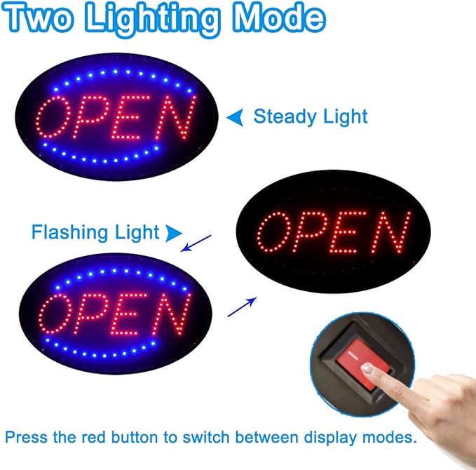 KEBE LED Open Sign, 19"x10" Bright High Visibility Advertisement Board Electric Display Sign Flashing Light for Business Walls Window Bar Shop Hotel, Two Modes