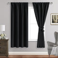 JIUZHEN Blackout Curtains for Bedroom - Thermal Insulated Room Darkening Rod Pocket Curtains for Living Room, Set of 2 Panels with Tiebacks, 38 x 63 Inch Length, Black
