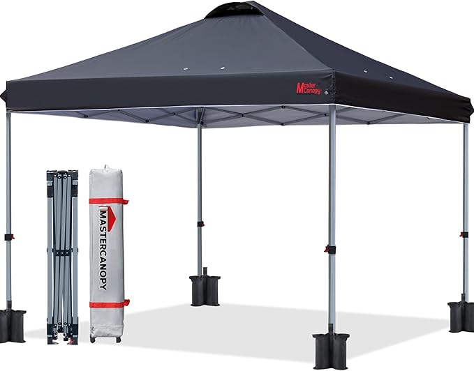 MASTERCANOPY Durable Pop-up Canopy Tent with Roller Bag (8x8, Black)