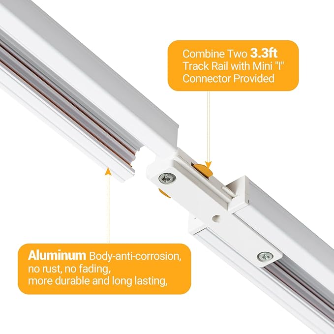 VANoopee H Track Lighting Rails Kit, 6.6FT H Type Track Rails White with End Caps and Live End Feed Connector, Compatible with Single Circuit 120V H Style Track System, for H LED Track Lighting Heads