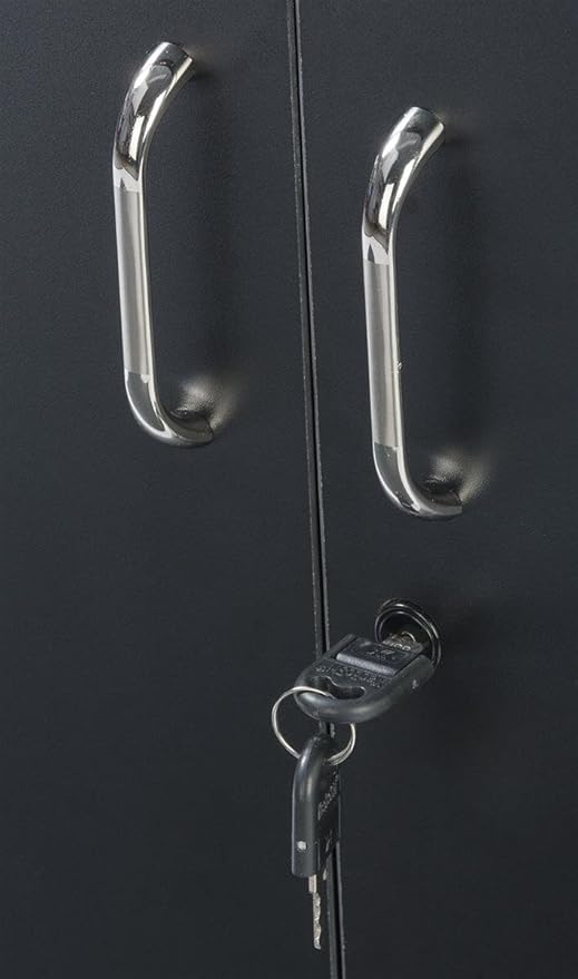 45.5" Tall Podium with Locking Cabinet, Inner Shelf, 25" Wide Angled Surface with Lip (Black)