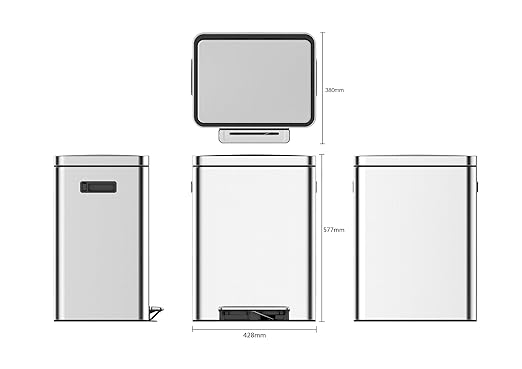 Dual Compartment Trash Can - 2 X 5.3 Gal (2 x 20L) Stainless Steel Trash Can, Double Sorting Bin with Soft Close Lids, Removable Inner Bucket, Step-on Recycling for Kitchen Home Office