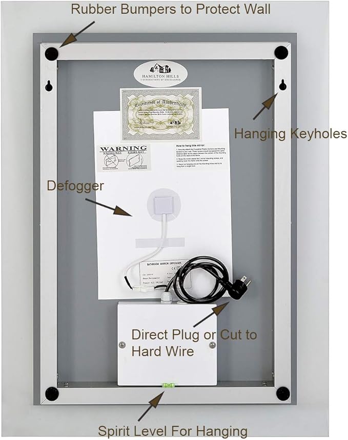 Hamilton Hills 24" x 32" Contemporary Backlit Polished Rubber, Glass Rectangular Mirror | Backlit Mirror with Lighting Over Vanity Bathroom Light and Mirror | Hangs