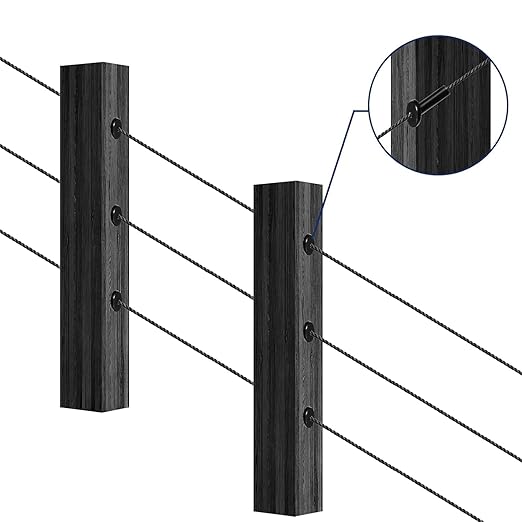40 Pack 45 Degree Angle Protective Sleeves, Black Cable Railing Corner Protector Sleeve Beveled for 1/8" Wire Rope, T316 Marine Grade Cable Railing Kit with Two Drill Bit for Wood Posts HF039B