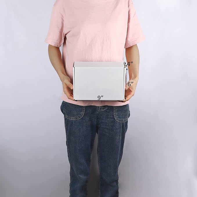 RLAVBL 9x6x4 Inches Shipping Boxes Set of 25, White Corrugated Cardboard Box, Mailer Boxes for Packing Small Business