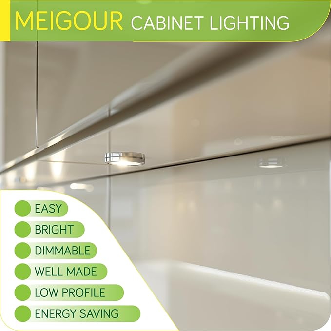 Under Cabinet Lighting, Single LED Puck Light for Kitchen Counter Cabinet Closet Accent Lighting, Rotary Dimmer Switch, 120VAC Plug in, White Cord, Cool White