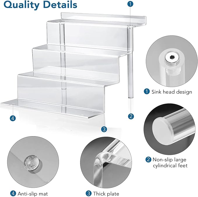9 Inch Acrylic Shelf for Perfume Organizer in 2 Pack, 4 Tier Funko POP Shelves, Cologne Organizer Tiered Riser Display Stand, Acrylic Display for Decoration