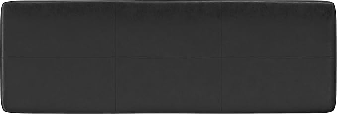 SIMPLIHOME Carlson Ottoman Bench - 45 inch Wide Upholstered Vegan Leather Rectangle Ottoman in Distressed Black, Mid Century Modern Bench for Bedroom, Entryway or Living Room with Padded Seat