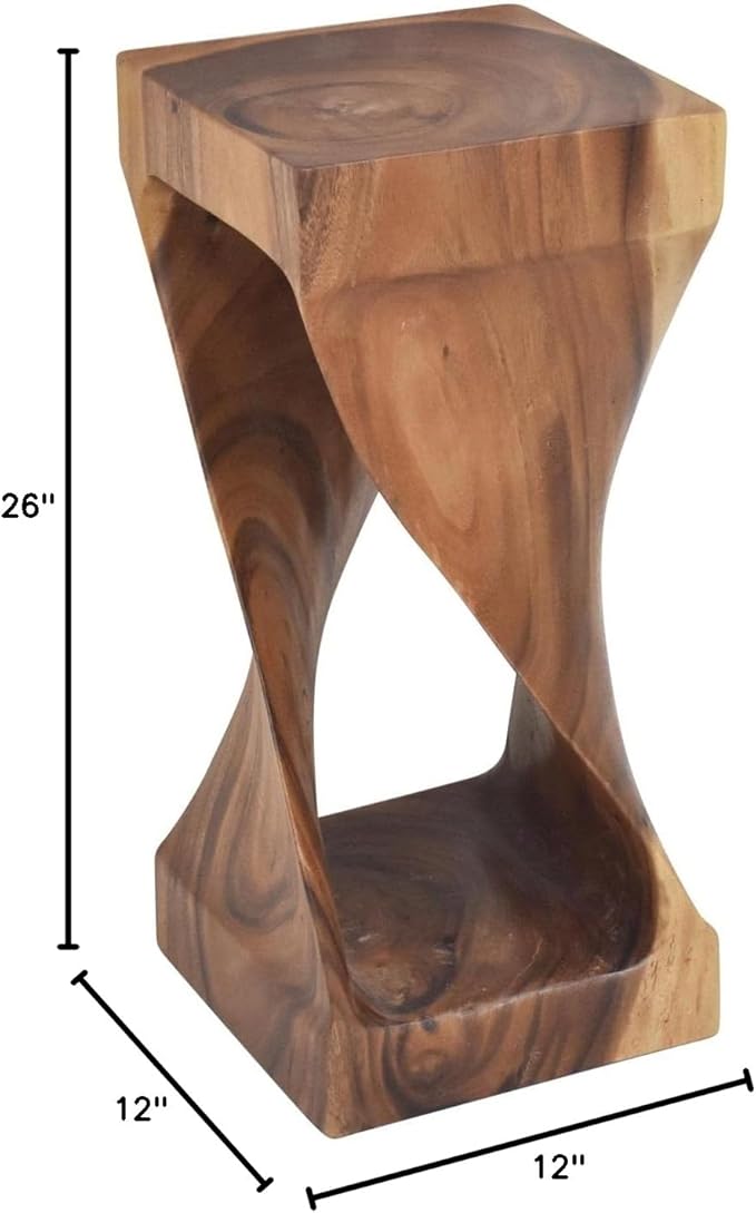Steve Silver Furniture Solona Solid Wood Side Table, Acacia Whimsical Carved Design, Finish, Functional and Visually Alluring Natural Wood Glaze Accent Side Table, 12 L x 12 W x 26 H, Brown