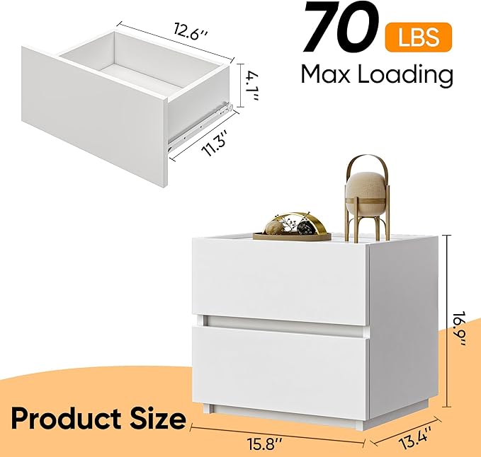 furtble Nightstands Set of 2, Small Dresser for Closet, Sofa Side Table with Drawers for Small Spaces Wooden Bedside Tables, White Modern Storage Cabinet for Bedroom. Entryway, 15.8 in