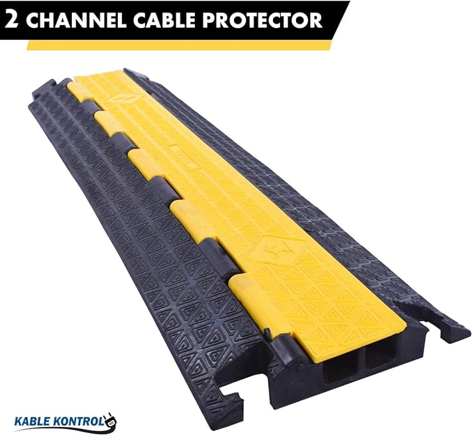 Kable Kontrol Atlas Cable Protector Wire Ramp - 2 Channel Bulk Wholesale Pallet - 60 Pcs - 39" Long Black & Yellow - 20,000 Lbs Load Capacity - Rubber Speed Bump Wire Protector Cord Cover - CP9972
