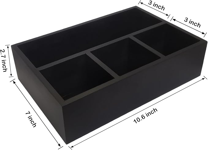 Tea Bag Organizer Wood Black, 4 Compartments Tea Bag Holder, Large Capacity Sugar Packet and Coffee Station Organizer, Tea Bags Caddy Drawer Storage Container for Countertop