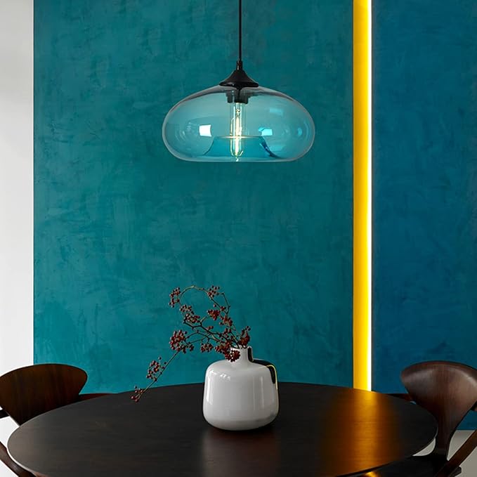 Industrial Shape of Onion Vintage Chandelier E27 Pendant Light Ceiling Lamp Colorful Glass Cage (Light Blue)