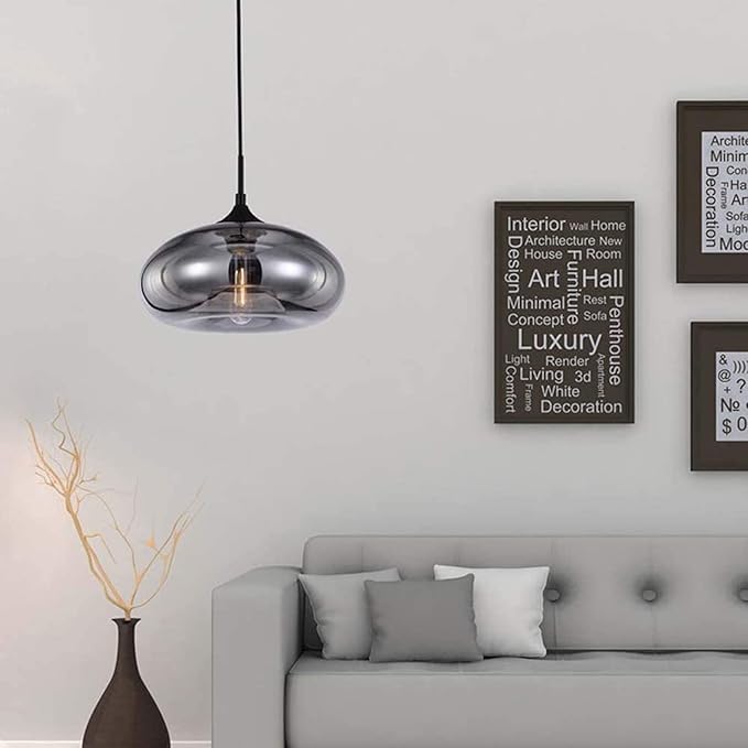 Industrial Shape of Onion Vintage Chandelier E27 Pendant Light Ceiling Lamp Colorful Glass Cage (Mirror Grey)