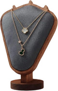 Walnut Color Body Wood Necklace Display Stand with Gray Flannelette Soft Mat Necklace Holder Organizer Desktop Stand for Home Store Dresser-3.3"x5.8"x8.4"