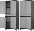 73" Metal Garage Storage Cabinet with Wheels， Rolling Tool Storage with Locking Doors， Adjustable Shelves and Drawer, Heavy Duty Steel Tool Cabinet for Garage, Warehouse, School(Black Grey)