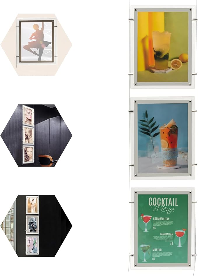 3PCS A3 Portrait Real Estate Window Advertising Display Hanging Light Box Frame Acrylic Frame Sign Holder