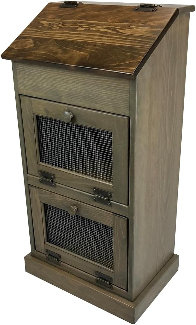 Peaceful Classics Potato Storage Wood Box, Wooden Bread Bins, Decorative Onion Bin w/Grocery Section, Vegetable Storage w/Lid for Kitchen Pantry, Pewter