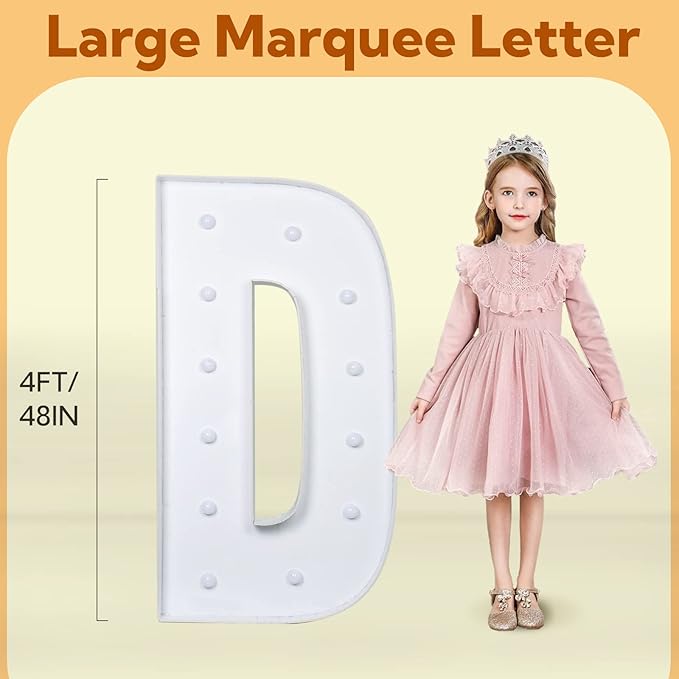 imprsv Light Up Letters, 4FT Marquee Letters for Birthday Wedding Engagement Party Decor, Large Marquee D for Party Decoration Arch Kit Decorations