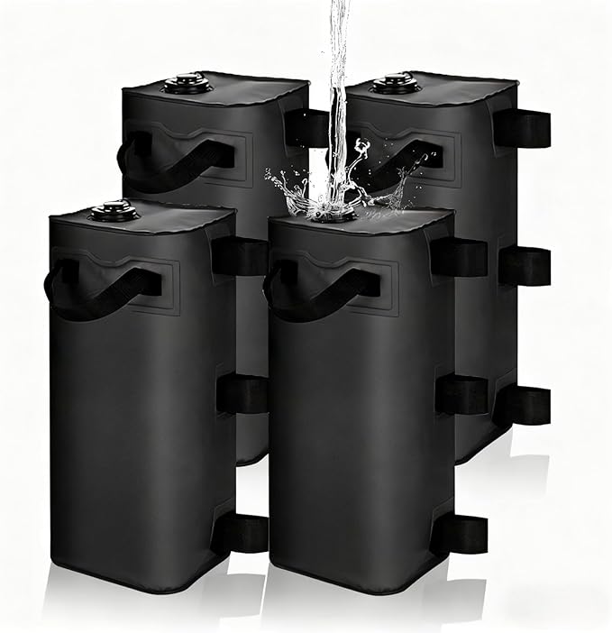 slashome 4 Pack 25 L Canopy Water Weights for Wind, 220 Lb Water Bag Weights, Heavy Duty Anti-Tip Tent Stakes Leg Weight Bags for Gazebo, Pop Up Canopy, Party Tent, Market Stall (25 L, 4)