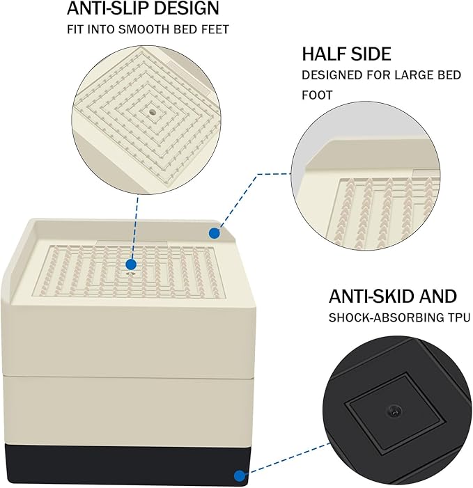Bed Risers 3 inch Heavy Duty,Furniture Risers for Desk Table Sofa Couch Lifts to 1.5 or 3 inch, Square Adjustable Risers Blocks, Support Up to 1,300 Lbs（4 Pack-Black）
