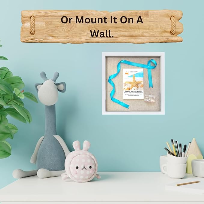 Tasse Verre 12x12 White Display Shadow Box (2-Pack) Frame w/Linen Background and 16 Stick Pins - Ready to Hang Shadowbox Picture Frame - Box Display Baby Memorabilia Wedding