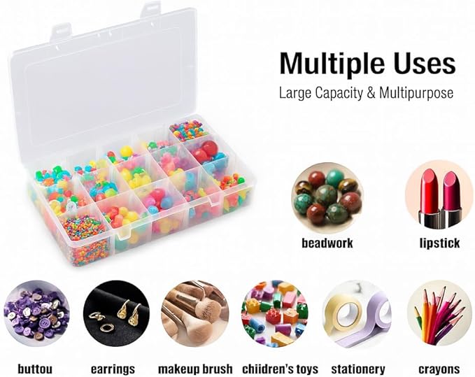 3pcs Clear Storage Small Parts Organizer Box Storage Bin With Dividers Multi Compartment for Beads Art DIY Tackle Box Organizer (CM-10 compartments)