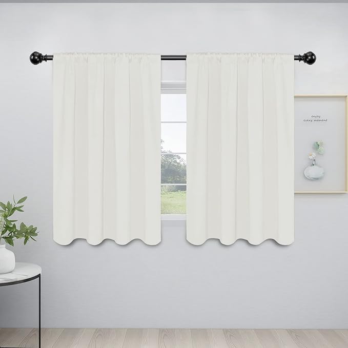 Easy-Going Rod Pocket Blackout Curtains for Bedroom, Room Darkening Window Curtains for Living Room, Thermal Insulated Noise Reduction Solid Window Drapes, 2 Panels(42x45 in, Ivory)