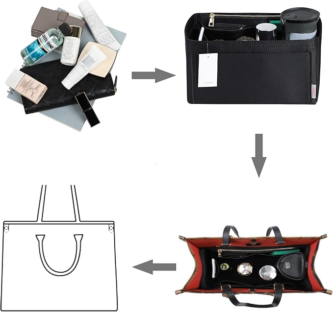 ZTUJO Purse Organizer Insert For Handbags, Silky Touching Bag Organizer Insert With Bottle Holder, Perfect for Speedy, Neverfull, Tote,ONTHEGO,Artsy,Handbag and More (Large, Silky Black)