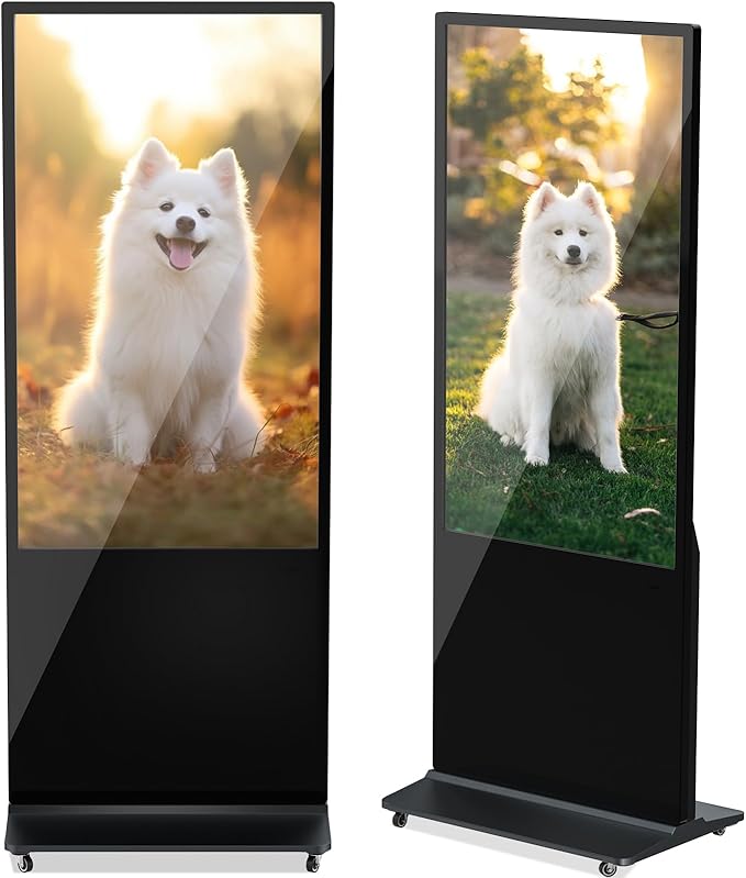 HLEC 55'' Indoor Floor-Standing Digital Signage Interactive Display, 4K NonTouch-Screen Advertising Display LCD Kiosk, Commercial Android Smart System, CMS Software, HDMI/USB Input＆Out/WiFi(4+64G)