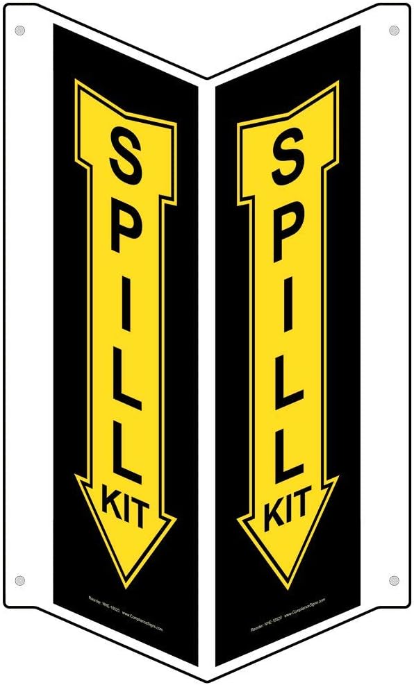 ComplianceSigns.com Spill Kit Wall Sign, Triangle Projection-Mount, 24x5 inch Black Aluminum for Facilities