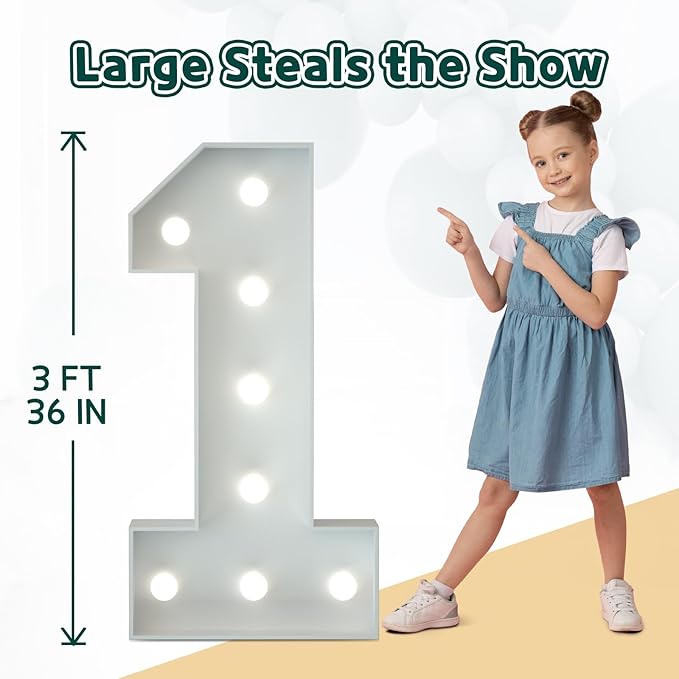 Marquee Numbers 3 Feet Tall Big Light Up Numbers 21st Birthday Decorations Women Men White Anniversary Party Decor Large Cardboard Prop Backdrop Sign 21