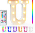 Pooqla Colorful Light Up Letters with Remote, Upgraded 35 Colors LED Marquee Letters, RGB Lighted Letter for Girls Teenager Gift, Birthday, Party, Wedding, Night Light, Room, Bedroom Decor, Letter U