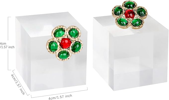 GemeShou 2pcs Acrylic earring display risers, Jewelry display riser stand, clear ring risers for display selling【2pcs 1.57 L x1.57 W x1.57 H inch】