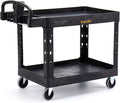 ELAFROS Extra Large Heavy Duty Plastic Utility Work Cart 43.5 x 24.6 Inch – 2 Tier Work Cart with Deep Tub Shelves, Ergonomic Handle, 5 Inch Casters, 550 lbs Capacity, Black