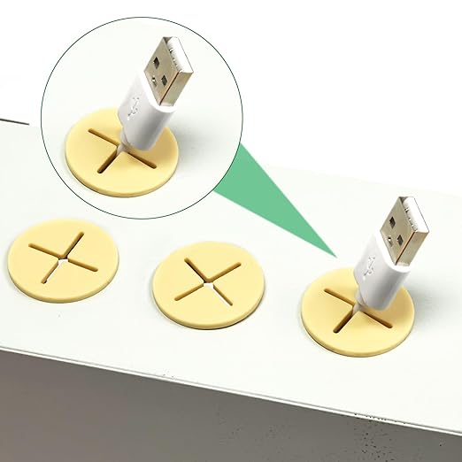 10Pcs Desk Grommet, 1" (25mm) White Silicone Cord Hole Cover, Flexible Rubber Wire Grommets, Wall Grommets for Cables Management, Table, Countertop, Cabinets and Furnitures Wire Organizer