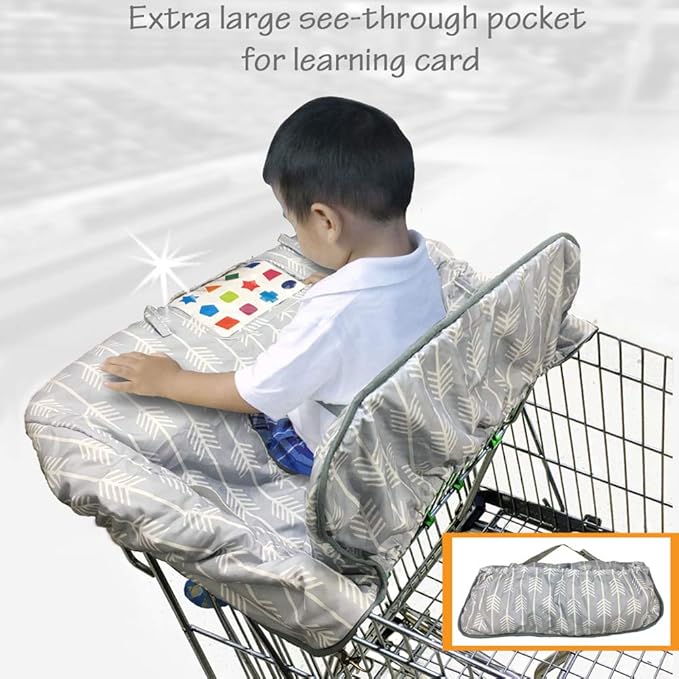 Shopping Cart Cover for Baby Grocery Cart Cover for Baby boy and Baby Girl, High Chair Cover for Baby and Toddler, Baby Registry Gift - Waterproof - Extra Large - Cotton - Double Sided (Light Grey)